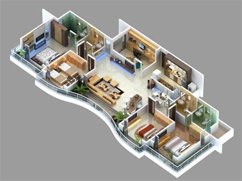 50 Four 4 Bedroom Apartmenthouse Plans Architecture And Design 3d