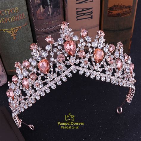 Rose Pink Vintage Alloy Rhinestones Princess Crown Bridal Tiara