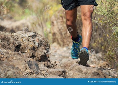 Trail Running Man On Mountain Path Exercising Stock Image Image Of Closeup Racing