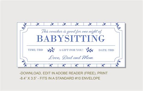 Babysitting Coupon Voucher Instant Download Editable Text Etsy