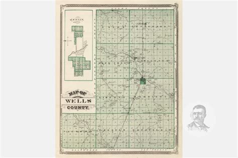 Vintage Wells County In Map 1876 Old Indiana Map Historical Etsy