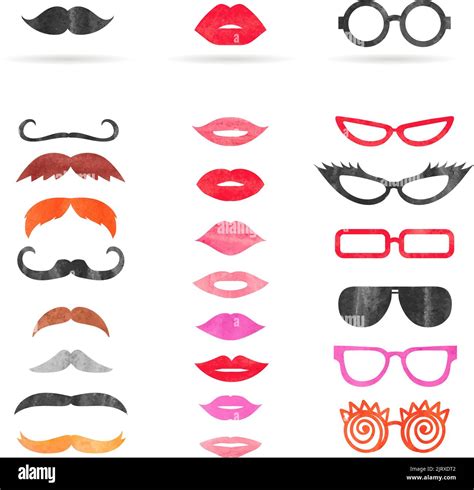 watercolor mustache lips and sunglasses set birthday party photo booth props vector