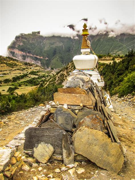Himalayan Landscape With Tree And Stupa Stock Photo Image Of Khumbu