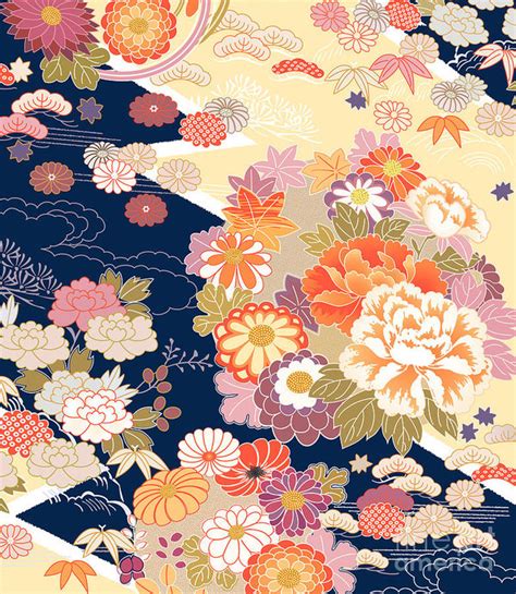 Traditional Kimono Motifs Art Print By Malamalama In 2021 Japanese