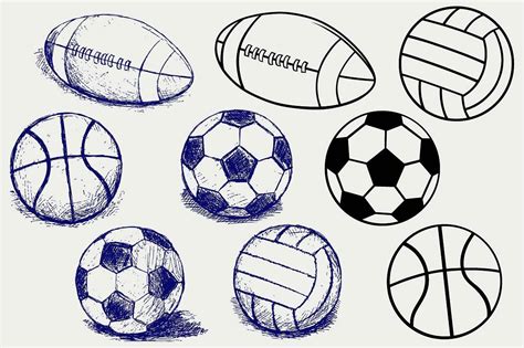 Collection Of Sports Balls Svg Pencil Illustration Creative Sketches