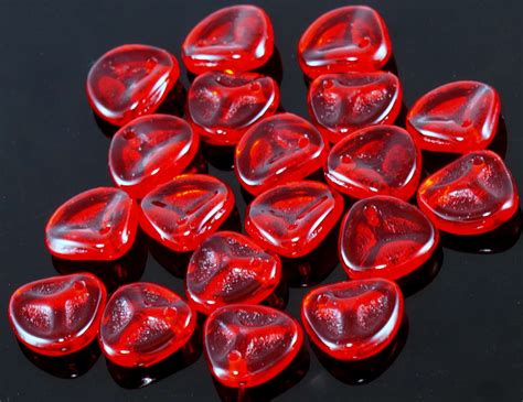 Pcs Ruby Red Clear Czech Glass Rose Petal Beads Pressed Flat Flower