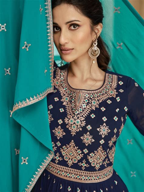 Real Georgette Embroidery Salwar Kameez Indian Dress C1022c Fabricoz Usa