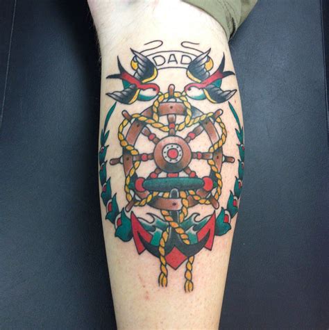 Traditional Ships Wheel And Anchor Tattoo By Krooked Ken At Black