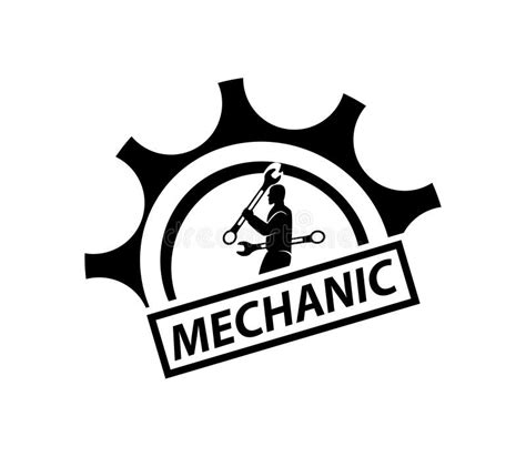 Mechanical Logo Gear Shield And Wrench Simple Trendy For Company And Website Stock