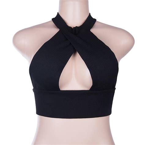 women slim halter neck chest wrap vest black