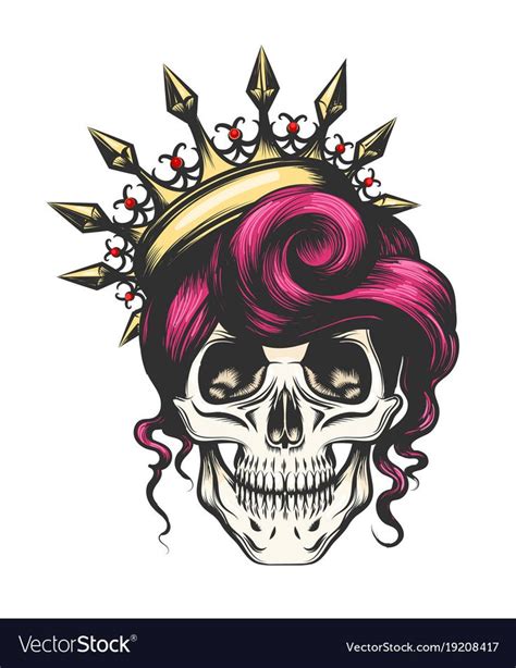 Female Skull In Crown Vector Image On Girly Skull Tattoos Skull