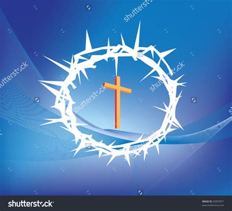Crown Of Thorns Sign Design Christian Cross Illustration Euphorbia