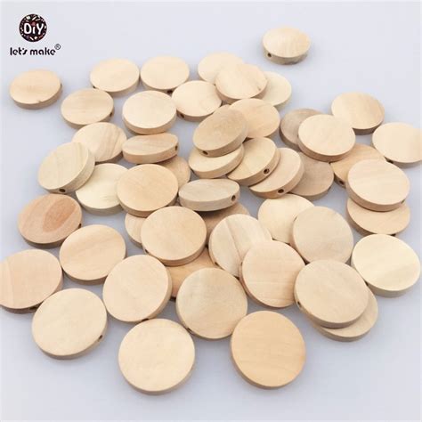 Lets Make Natural Flat Wood Round Beads 100pcs 20mm Unfinished Diy