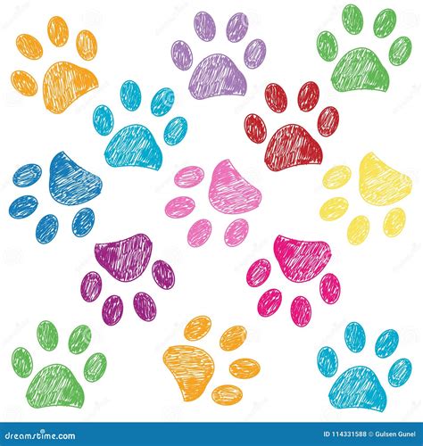 Colorful Paw Prints With Rainbow Colors Paw Prints Pattern Stock