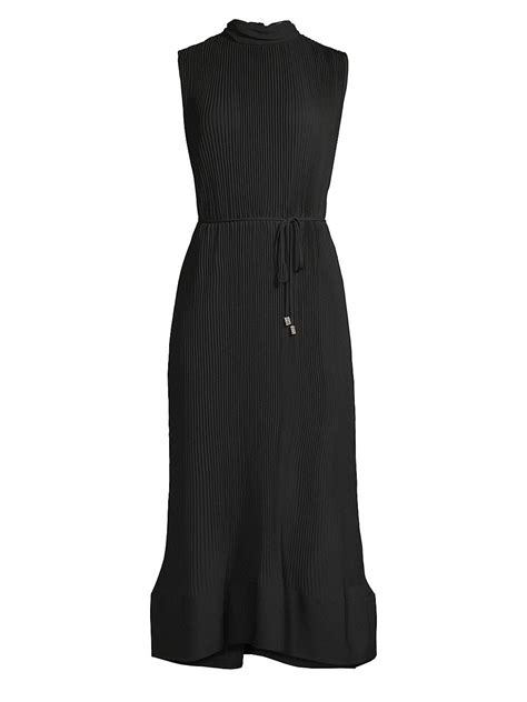 Milly Melina Pleated Midi Dress In Black Lyst