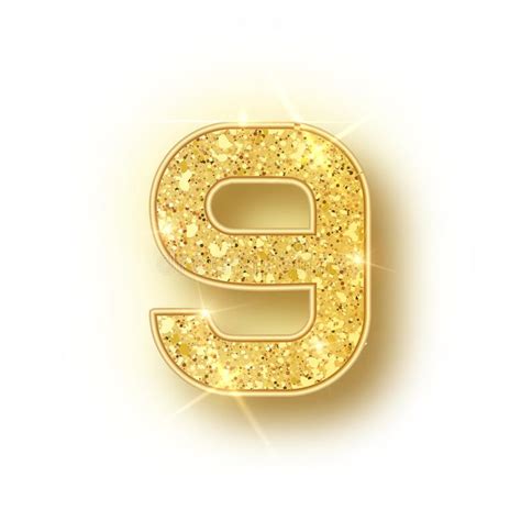 Gold Glitter Alphabet Numbers 9 With Shadow Vector Realistick Shining