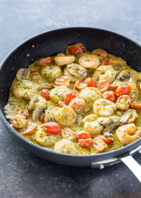 How to make shrimp pesto pasta. Creamy Garlic Pesto Shrimp | Gimme Delicious