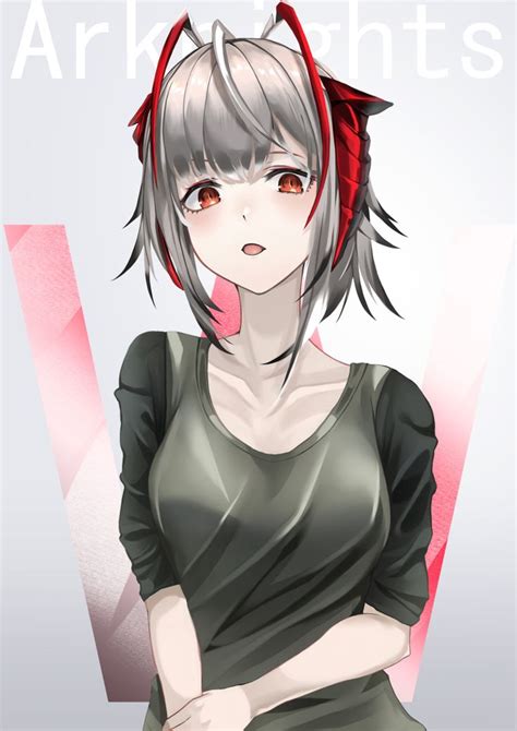 Safebooru Girl Absurdres Ahoge Antennae Arknights Character Name Collarbone Commentary