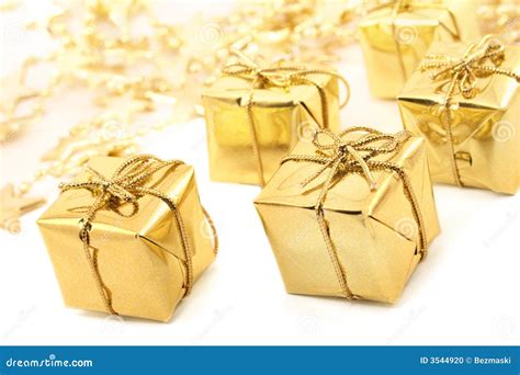Golden Christmas T Boxes Stock Photo Image Of Assortment Decorate