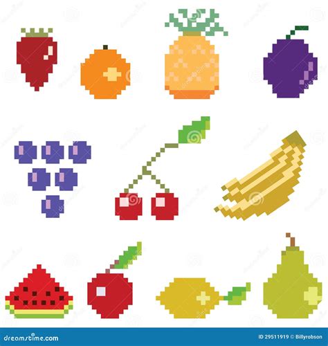 Pixel Art Fruit Collection Stock Vector Illustration Of Strawberry