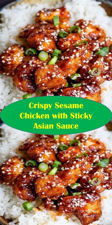 Crispy sesame chicken, chopped breast fillets, with a sticky sweet asian sauce and white boiled rice on a plate on wooden table. #Crispy #Sesame #Chicken #with #Sticky #Asian #Sauce