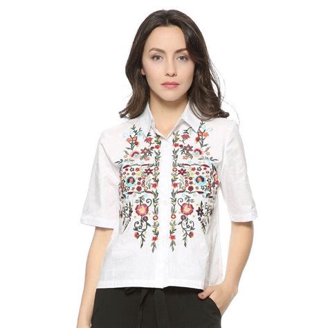 Womens Cotton Shirt With Floral Embroidery Shirt Embroidery Floral
