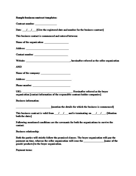 Sample Business Contract Free Printable Documents