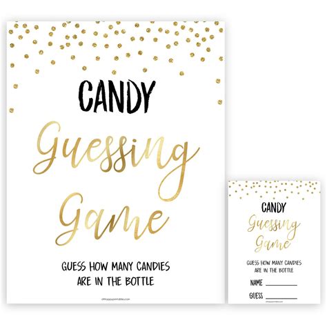 I have photoshopped multiple pieces of candy into the following jars (therefore, i am the only one who knows exactly how many candies are in each one). Candy Guessing Game - Gold Printable Baby Shower Games - OhHappyPrintables