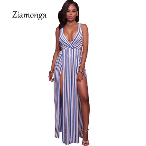 ziamonga celebrity cropped deep v neck long dress women sexy two side high slit beach maxi dress