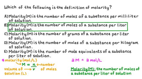 Question Video Identifying The Definition Of Molarity Nagwa