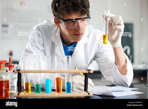Chemistry Student Doing Experiment Stock Photo Alamy