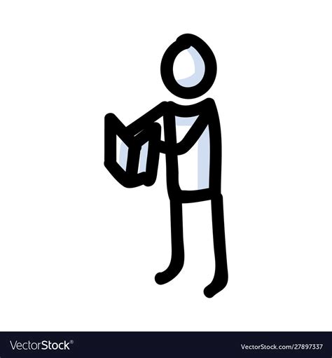 Reading Stick Figure Person Holding Book Hand Vector Image