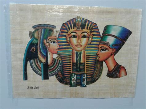 Genuine Hand Painted Egyptian Art On Papyrus Egypt King Tut Nefertiti