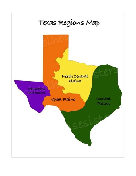 The Texas Regions Map Is Shown In Different Colors