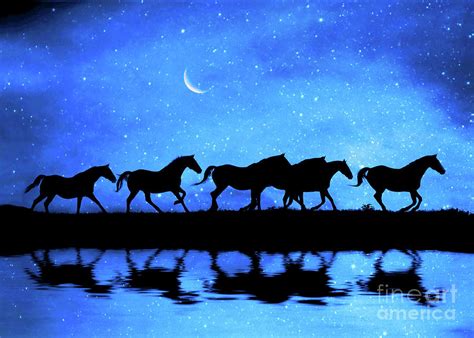 Herd Of Wild Free Horses Fantasy Starry Night And Moon Photograph By