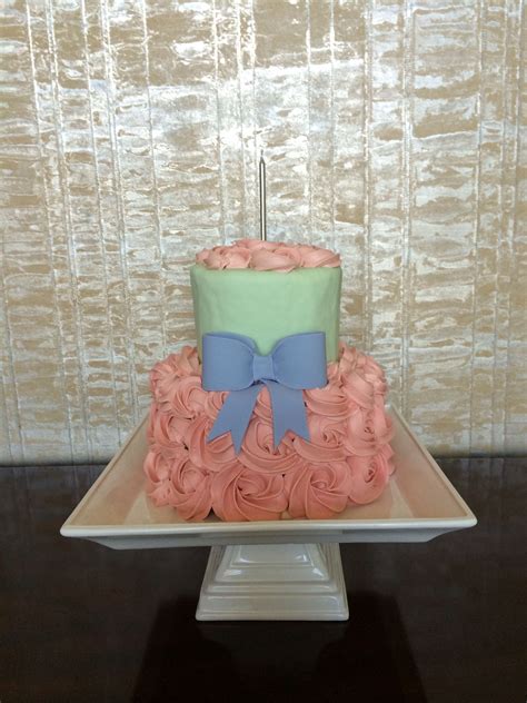 Floral pastel flower birthday cake. Pastel Flowers and Bow Birthday Cake