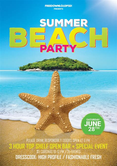 Beach Summer Party Free Flyer PSD Template PSDFlyer