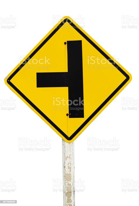 Three Intersection Traffic Sign On White Stock Photo Download Image