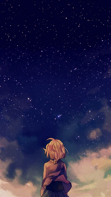 Starry Space Illust Anime Girl Iphone Wallpapers Free Download