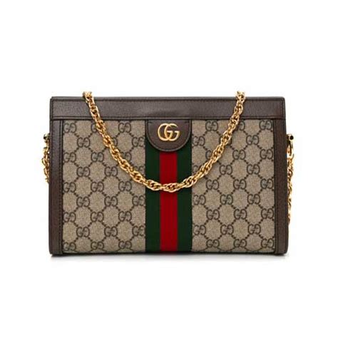 Gucci Gg Supreme Monogram Web Small Ophidia Chain Shoulder Bag Brown