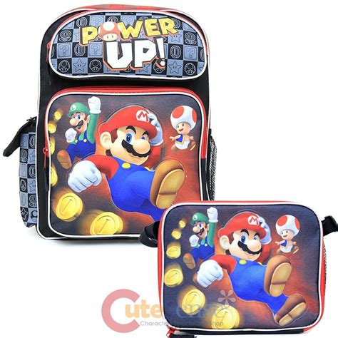 Super Mario Large 16 School Backpack Lunch Bag 2pc Set Power Up Yoshi