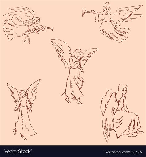 Angels Pencil Sketch By Hand Vintage Colors Vector Image