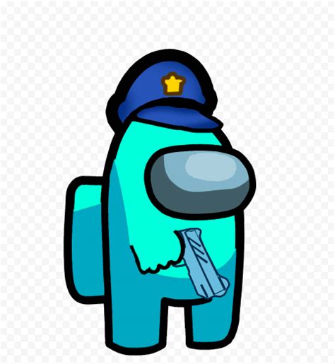 Hd Cyan Among Us Crewmate Character With Police Hat Hand Gun Png Citypng