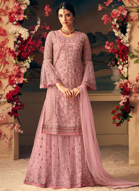 Buy Pink Embroidered Palazzo Suit Party Wear Embroidered Palazzo Suit Online Shopping
