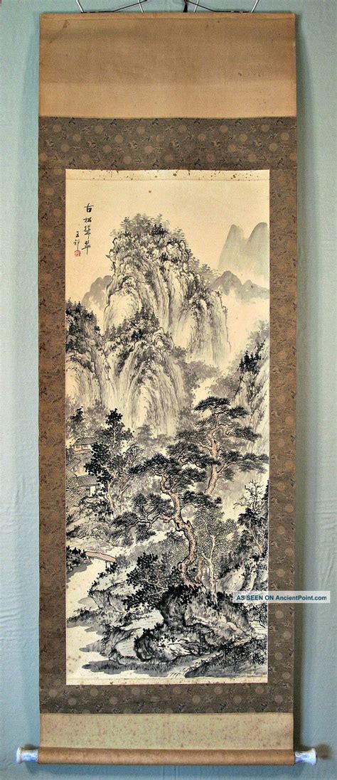 Vintage Chinese Hanging Scroll Classic Deep Mountain Landscape On Silk