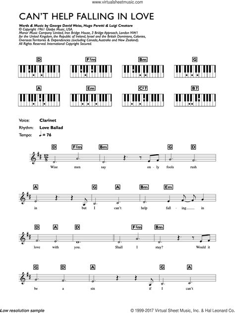 Can T Help Falling In Love Sheet Music For Piano Solo Chords Lyrics