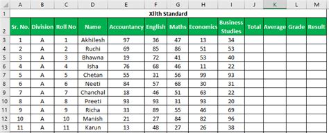 Excel Marksheet Sample