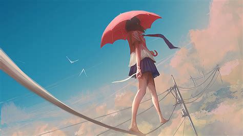 Anime Girl Walking In Rain 2560x1440 Wallpaper