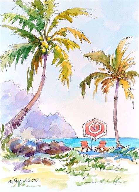 Hawaii Art Seascape Original Watercolor Kauai Beach Tropical Island