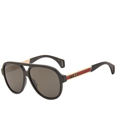 Gucci Eyewear Sport Aviator Sunglasses Black White And Grey End